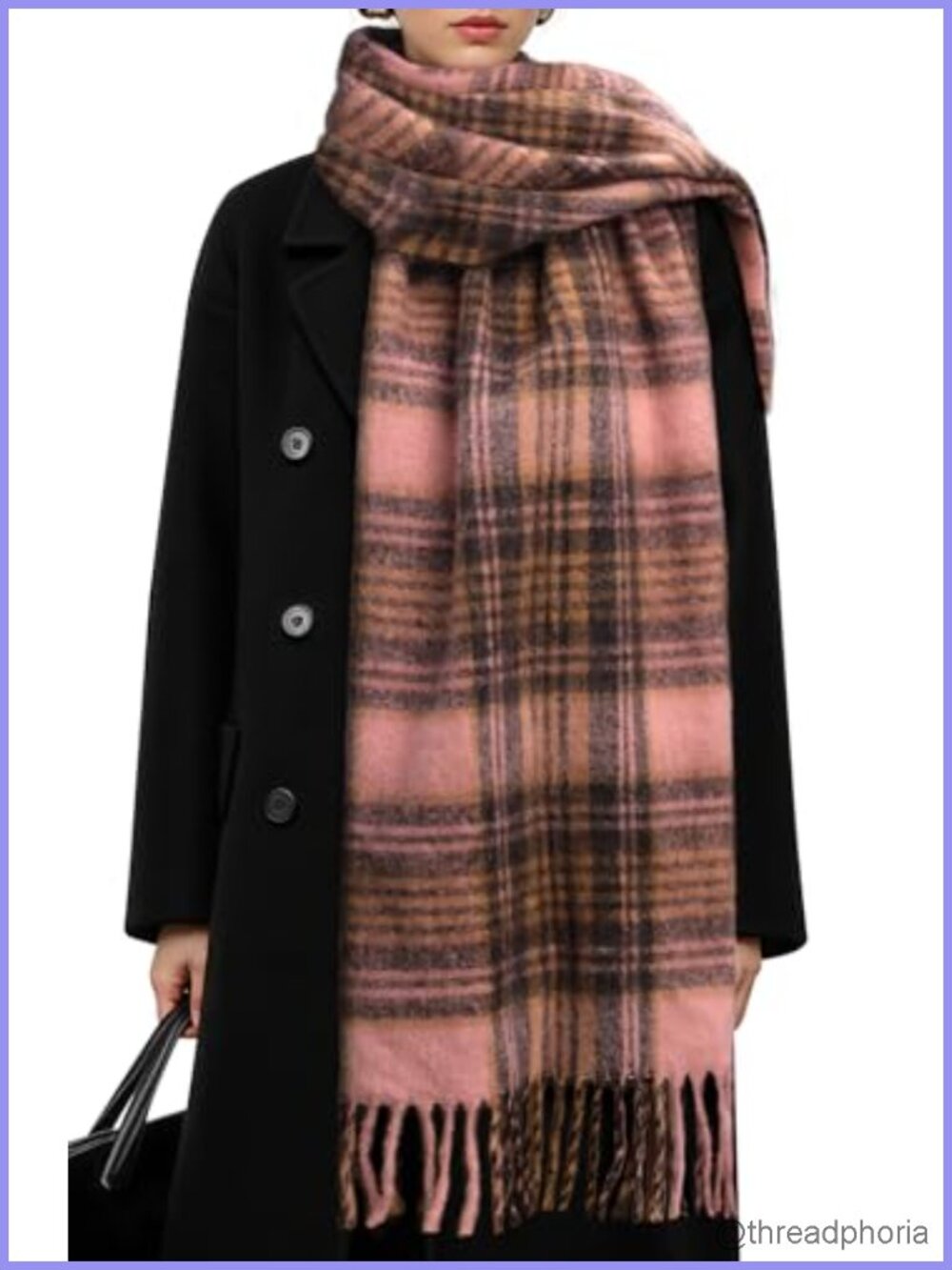 Oversized Mohair Feel Plaid Scarf Women Warm Winter Wrap Shawl